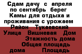 Сдам дачу  с  апреля по сентябрь  берег  Камы для отдыха и проживания с урожаем  › Район ­ Тукаевский › Улица ­ Вишневая › Дом ­ 1 123 › Этажность дома ­ - › Общая площадь дома ­ 55 › Площадь участка ­ 400 › Цена ­ 15 000 - Татарстан респ., Набережные Челны г. Недвижимость » Дома, коттеджи, дачи аренда   . Татарстан респ.